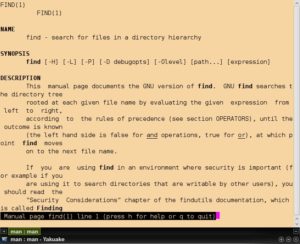 Abb. #: Schon zum Betrachten von Man-Pages, der zentralen Linux-Dokumentationssammlung, benötigen Sie eine Konsole. Wem das ständig geöffnete Fenster stört, blendet es mit Yakuake per Tastendruck ein und aus.