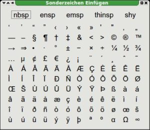 Abbildung 2: Oft benötigte Sonderzeichen stellt Sigil in einer Palette bereit. <code srcset=