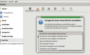 Abbildung 9: Als Berichte bezeichnet Grisbi Zusammenfassungen der Buchungen für frei- oder vordefinierte Zeiträume.