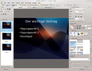 Abbildung 9: Anwender mit Erfahrungen in Powerpoint oder Impress finden sich in Stage schnell zurecht.