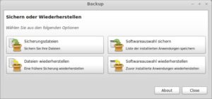 Abbildung 1: Das Hauptmenü von mintBackup präsentiert sich aufgeräumt, alle Funktionen lassen sich schnell durchschauen.