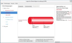 Abbildung 3: Der Logical Volume Manager bietet eine komfortable grafische Oberfläche für das Erstellen und Verwalten von PVs, VGs und LVs.
