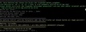 Abbildung 4: Vor dem Start zeigt Clonezilla Live den Befehl an, mit dem es die Partitionen sichert oder wiederherstellt.
