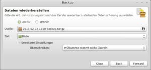 Abbildung 4: Mit den hier gezeigten Einstellungen würde mintBackup die Dateien aus dem Sicherungsarchiv <code srcset=