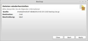 Abbildung 5: In der Version 2.0.7 schreibt mintBackup aufgrund eines Bugs die Dateien grundsätzlich nur in das Verzeichnis <code srcset=
