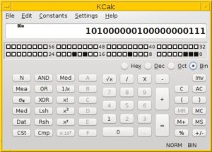 Abbildung 6: Rechnen mit Binärzahlen in Kcalc.