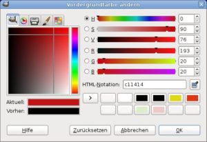 Abbildung 9: Die Farbpalette von Gimp verrät Ihnen die Zahlenwerte für die Farben Rot, Grün und Blau.