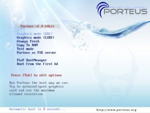 Abbildung 1: Porteus unterstützt eine Reihe von Boot-Optionen. Als Bootloader kommt PloP zum Einsatz.