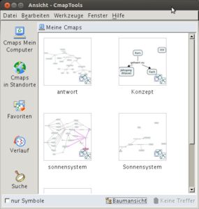 Abbildung 1: Das Startfenster der CmapTools zeigt die eigenen Konzeptkarten und ermöglicht weltweit den Zugriff auf die veröffentlichten Dokumente anderer Benutzer.
