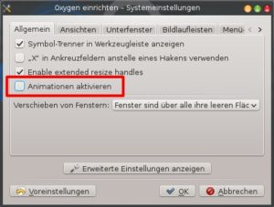 Abbildung 10: Animationen zu deaktivieren, spart erheblich Arbeitsspeicher.