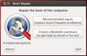 Abbildung 10: Boot Repair ist leicht zu bedienen; führen Sie einfach alle empfohlenen Reparaturen ("recommended repair") durch.