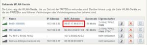 Abbildung 10: Auch das Webinterface des Routers kennt die Mac-Adressen der angeschlossen WLAN-Geräte.