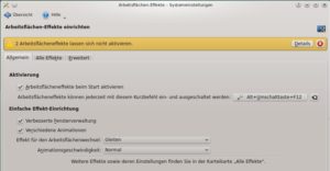 Abbildung 12: KDE zeigt automatisch an, welche Arbeitsflächeneffekte nicht funktionieren.