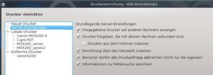 Abbildung 12: Die KDE-Druckereinrichtung erlaubt auf einfache Weise das Freigeben von Druckern.
