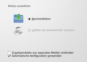 Abbildung 2: Hier wählen Sie zwischen den Installationsmodi: Neuinstallation oder Aktualisierung.
