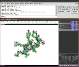Abbildung 2: Die Elektronendichte, berechnet beim Electron Density Server der Universität Uppsala, gibt den Raum rund um das Atomgerüst des Moleküls an, in dem ein Elektron sich aufhalten kann.