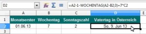 Abbildung 3: Mit dieser Tabelle ermitteln Sie den zweiten Sonntag im Juni.