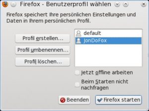 Abbildung 3: Firefox bietet nach der Installation von JonDonym zwei Profile für das Browsen an.