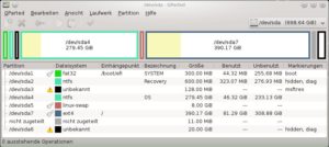 Abbildung 4: Mit "gparted", dem grafischen Frontend für "parted", können Sie auch die Größe von vielen Partitionen ohne Datenverlust ändern.