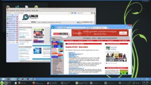 Abbildung 4: Im "nahtlosen Modus" zeigt VirtualBox Windows-Programme in separaten Fenstern auf dem Linux-Desktop an; hier sehen Sie einen Internet Explorer (Windows) und Firefox (Linux). Am unteren Rand liegen die Taskleisten beider Systeme.