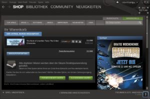 Abbildung 4: Hier liegt im Warenkorb nur das Spiel "The Book of Unwritten Tales: The Critter Chronicles", das "Spotlight" rechts ist nur Werbung.