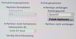 Abbildung 5: Wichtig bei der OpenSuse-Installation ist, dass Sie nach dem Anlegen der Linux-Partitionen auch die EFI-Boot-Partition unter "/boot/efi" einhängen.