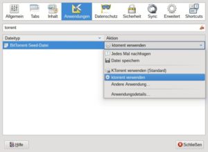 Abbildung 6: Torrents statt Downloads über FTP: Wer das komfortable Bittorrent-Programm Ktorrent per Mausklick auf einen Torrent-Link in Firefox nutzen möchte, muss dies dem Browser einmal mitteilen.