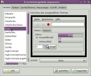 Abbildung 6: Der LXDE-Desktop hat sein eigenes Werkzeug, das die farbliche Gestaltung der Arbeitsumgebung konfiguriert.