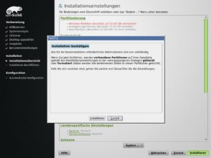 Abbildung 6: Jetzt wird es ernst: Klicken Sie hier auf "Installieren", richtet YaST OpenSuse ein. Wählen Sie "Zurück" und dann "Abbrechen", bleibt das System unverändert.