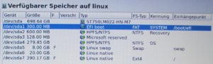 Abbildung 6: So soll es bei der OpenSuse-Installation aussehen: zwei neue Linux-Partitionen und Zugriff auf die EFI-Partition über "/boot/efi".