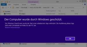 Abbildung 7: Beim ersten Aufruf einer Anwendung aus dem Emacs-Zip-Archiv müssen Sie deren Start erlauben.