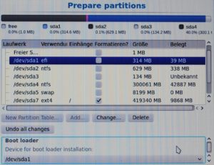 Abbildung 9: Wenn die Linux-Partitionen angelegt und der Ort für den Bootloader korrigiert sind, können Sie die Installation starten.