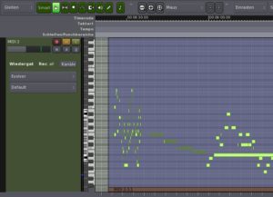 Abbildung 2: Eine maximierte MIDI-Region in Ardour 3 sieht einem herkömmlichen MIDI-Editorfenster ziemlich ähnlich.