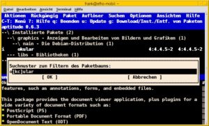 Abbildung 3: Eine Suche nach dem PDF-Viewer Okular über einen Filter mit regulärem Ausdruck.
