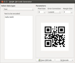 Abbildung 4: QtQR vermag QR-Codes wieder zu dekodieren. Hier liest die Software den QR-Code mit der links eingetragenen Adresse wieder ein.
