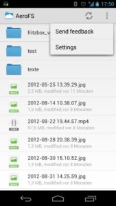 Abbildung 4: Die AeroFS-App für Android ist in Ihrer Funktion noch sehr eingeschränkt und erlaubt lediglich das Herunterladen der Online-Daten.