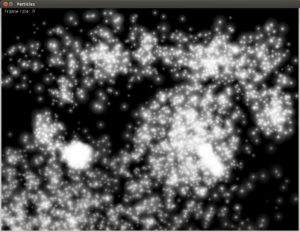 Abbildung 6: Mit Processing lassen sich schnell Grafikeffekte programmieren – hier ein Partikelsturm, vom Code aus Abbildung 7 produziert.