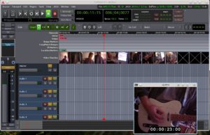 Abbildung 7: Die Video-Timeline und Xjadeo fügen einen Film in ein Ardour-Projekt ein. Ein mit dem experimentellen Feature gebautes Ardour läuft allerdings noch nicht stabil genug für den normalen Betrieb.