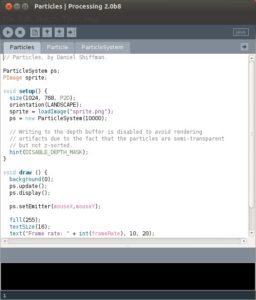 Abbildung 7: Processing meldet sich mit einem recht einfach gehaltenen Editor, der jede Datei (Sketch) in einem eigenen Register öffnet und den Programmcode einfärbt.
