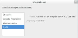 Abbildung 1: Ursache der virtuellen Langsamkeit ist Llvmpipe. Allerdings gibt es derzeit dazu keine Alternative, außer einem Umstieg auf KDE, Maté, LXDE oder XFCE.