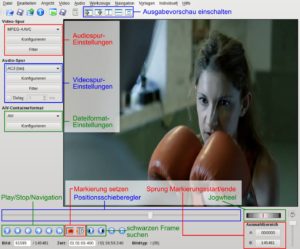 Abbildung 1: Die Funktionen zum Schneiden und die Menge der Effekte des linearen Editors Avidemux fallen im Vergleich zu nichtlinearen Mehrspureditoren eher mager aus. Doch dafür kennt das Programm viele Dateiformate und Codecs und konvertiert komfortabel und zügig.