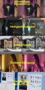 Abbildung 3: Einige Beispiele für Avidemux-Filter: Kamm-Artefakte aus Fernsehaufnahmen entfernen (Deinterlacing), Helligkeit und Farben anpassen sowie Skalieren des Videos mit dem hochwertigen, aus der Bildbearbeitung bekannten Lanczos-Filter.