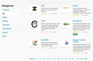Abbildung 4: Rund 180 Zusatzfunktionen für den Amahi Home Server installieren Sie mit einem Mausklick über sogenannte Apps. Für manche davon fallen allerdings Kosten an.