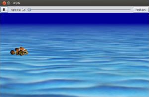 Abbildung 7: Nemo dreht sich durch seine Welt. Den Programmablauf können Sie über die entsprechenden Knöpfe am oberen Rand pausieren und neu starten.
