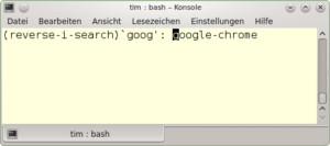 Hier liefert die Bash den letzten Befehl, der mit goog anfängt.