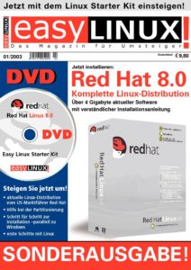 Abbildung 1: Die erste Zeitschrift mit dem Namen "EasyLinux" war das Starter Kit Nummer 1 mit Red Hat Linux 8.0. Sie ist Anfang 2003 erschienen.