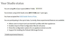 Abbildung 1: Über das Suse-Studio-Betaprogramm nutzen Sie Features, die Studio selbst noch nicht für fertig hält.