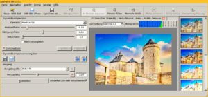 Abbildung 1: Das Hauptfenster von Luminance besteht aus drei Teilen: Links stellen Sie die Tonemapping-Operatoren und deren Parameter ein, in der Mitte sehen Sie die Vorschau und rechts davon eine sehr ungenaue Vorschau, wie die anderen Tonemapping-Operatoren das Bild darstellen würden.