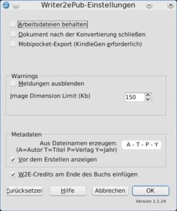 Abbildung 1: Dank nur weniger Optionen ist Writer2epub schnell einsatzbereit.