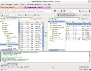 Abbildung 2: FireFTP integriert sich prima in den Browser. Links sehen Sie den lokalen Verzeichnisbaum, rechts den FTP-Server.